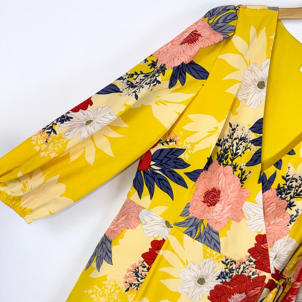 Eliza J Floral Faux Wrap Midi Dress Women's 12 Yellow Multicolored - Picture 6 of 16